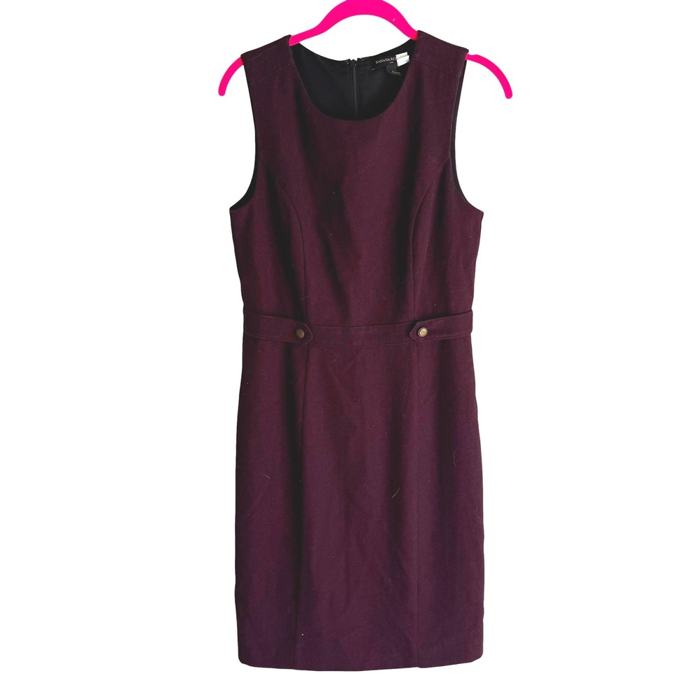 BANANA REPUBLIC Plum Purple Wool Blend Sleeveless Ladies Sheath Dress, 6